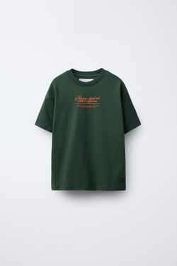 ZARA ФУТБОЛКА С НАДПИСЬЮ, ЗЕЛЕНЫЙ