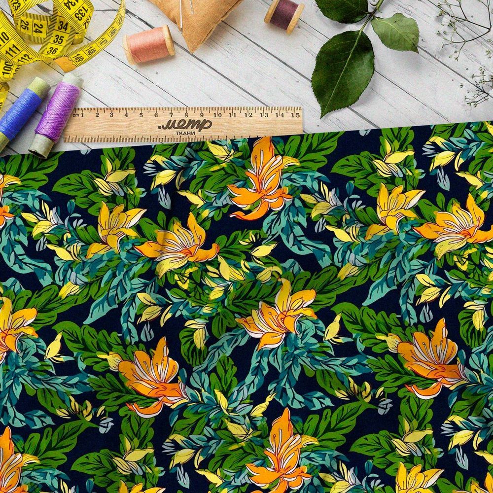 Ткань премиум сатин цветочный хаос