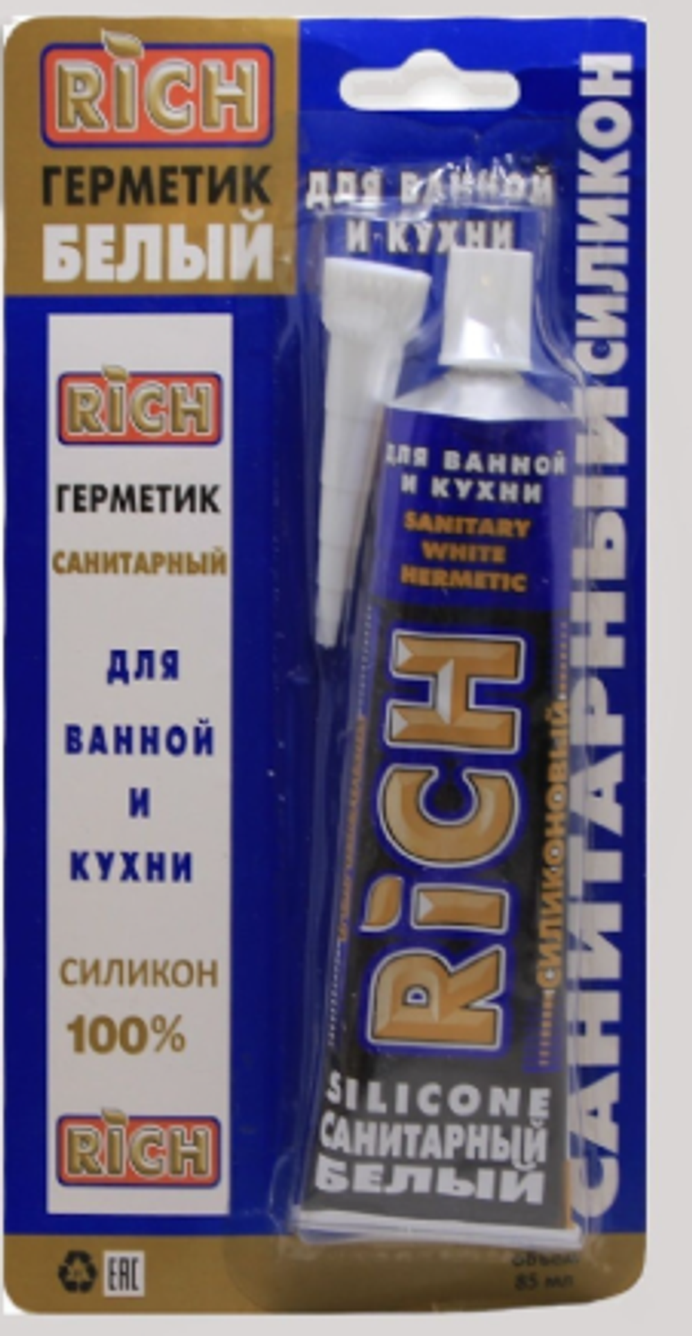 Герметик санитарный силиконовый, "RICH" белый 85мл (12шт)