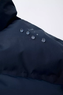 ZARA СТЕГАНАЯ КУРТКА С НАШИВКОЙ WATER REPELLENT, МОРСКОЙ СИНИЙ