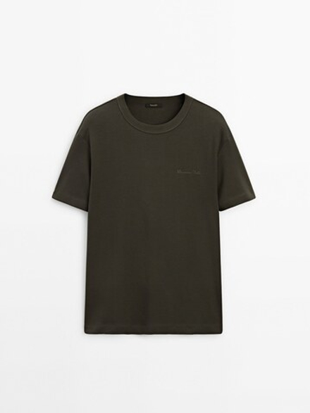 Massimo Dutti Хлопковая футболка с короткими рукавами, зеленый