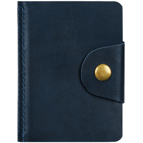 Визитница карманная OfficeSpace на кнопке, 10*7см, 18 карманов, натуральная кожа, темно-синий