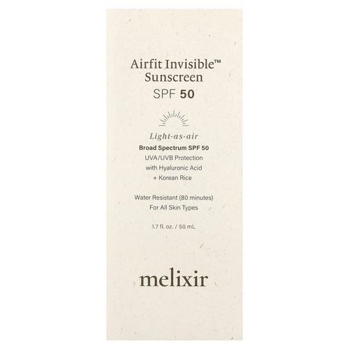 Melixir, Airfit Invisable™, солнцезащитный крем, SPF 50, 50 мл (1,7 жидк. унции)