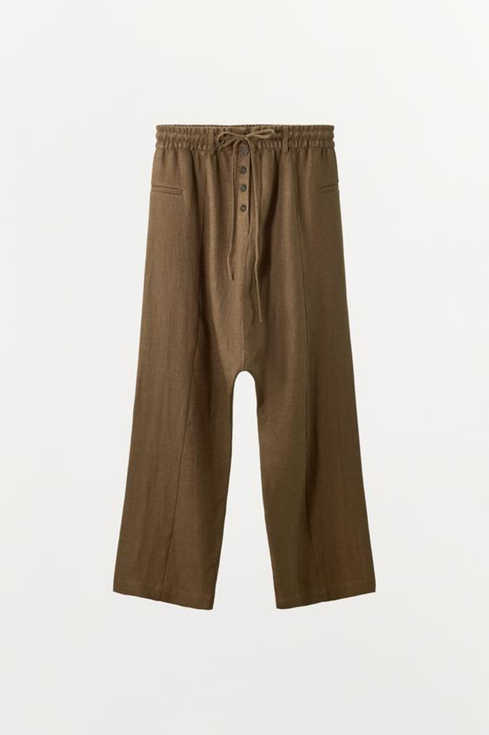 ZARA БРЮКИ BAGGY ИЗ СМЕСОВОГО ЛЬНА, КОРИЧНЕВЫЙ
