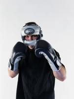 Шлем боксерский LEADERS LS ULTRA с бамперной защитой BL/SIL  кожа, синий тёмный/серебристый