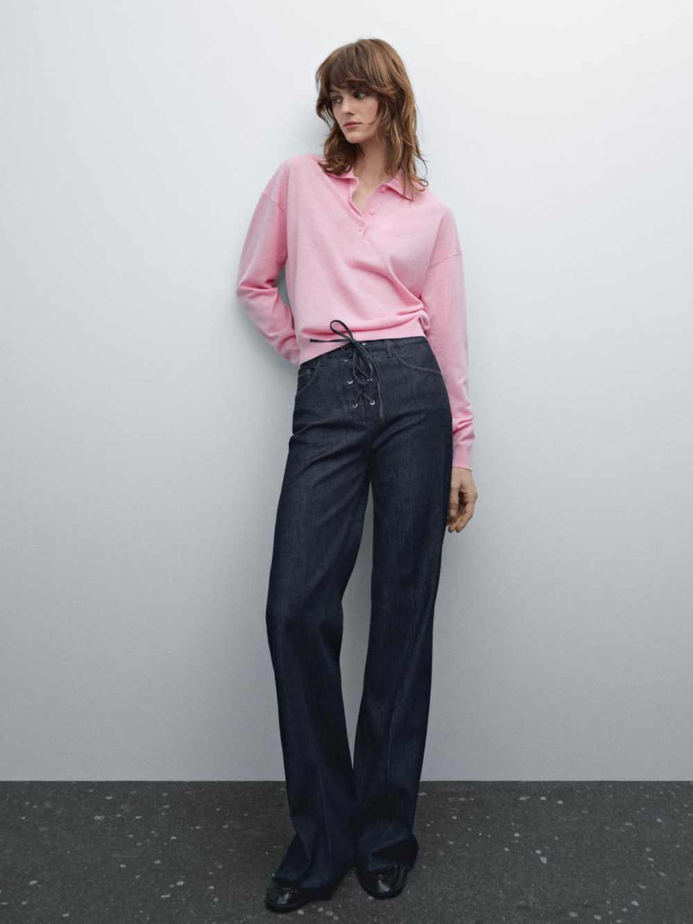 Massimo Dutti Свитер с воротником поло, розовый