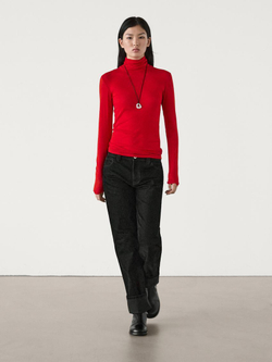 Massimo Dutti Топ из смесового лиоцелла с длинными рукавами, красный