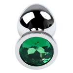 Серебристая коническая анальная пробка 8см с зеленым кристаллом ToyFa Metal 717002-7