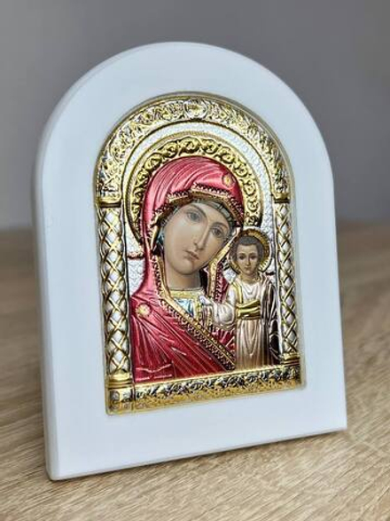 Казанская БМ, икона арочная, белое дерево, эмаль 86х112
