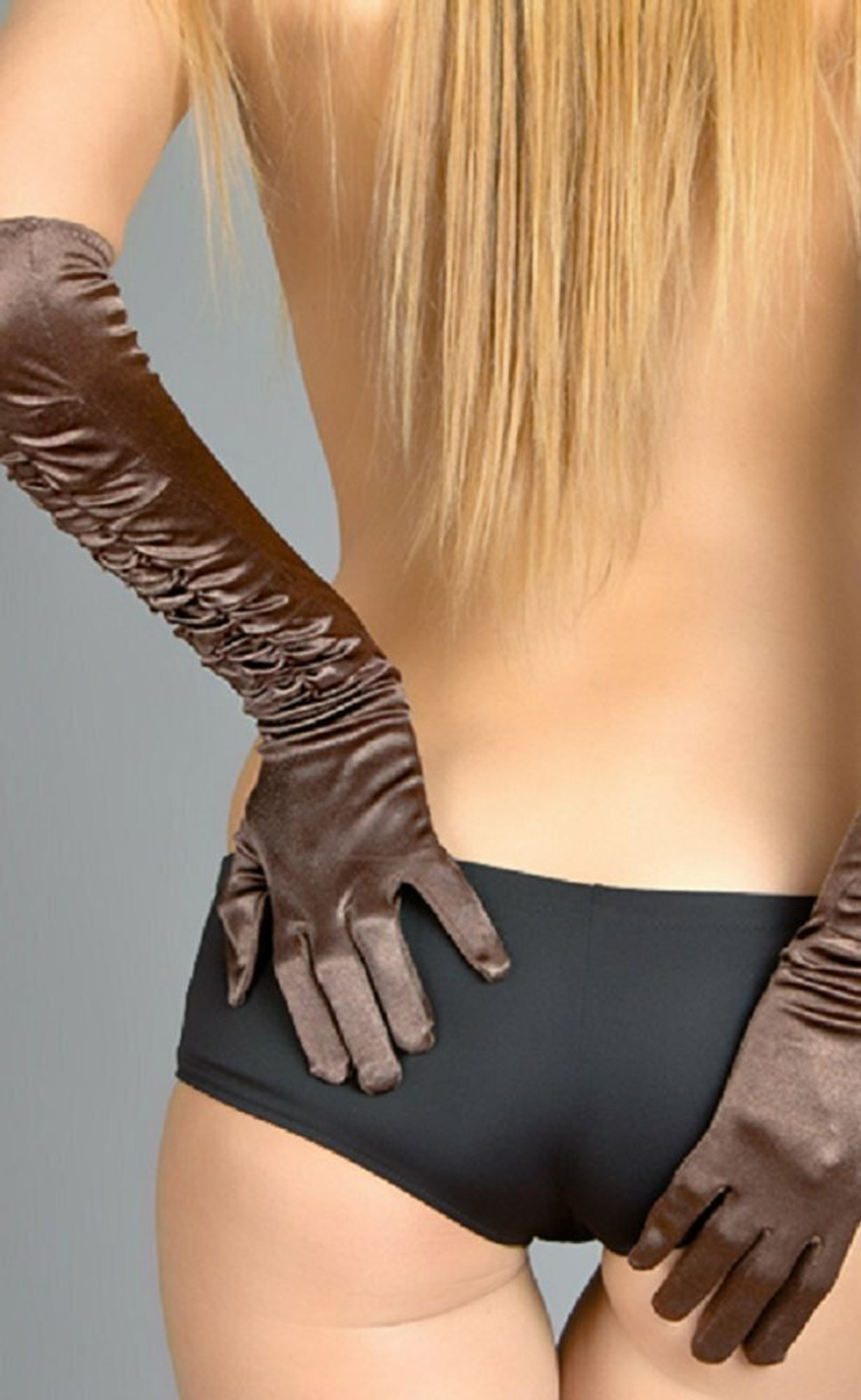 Перчатки атласные длинные коричневые