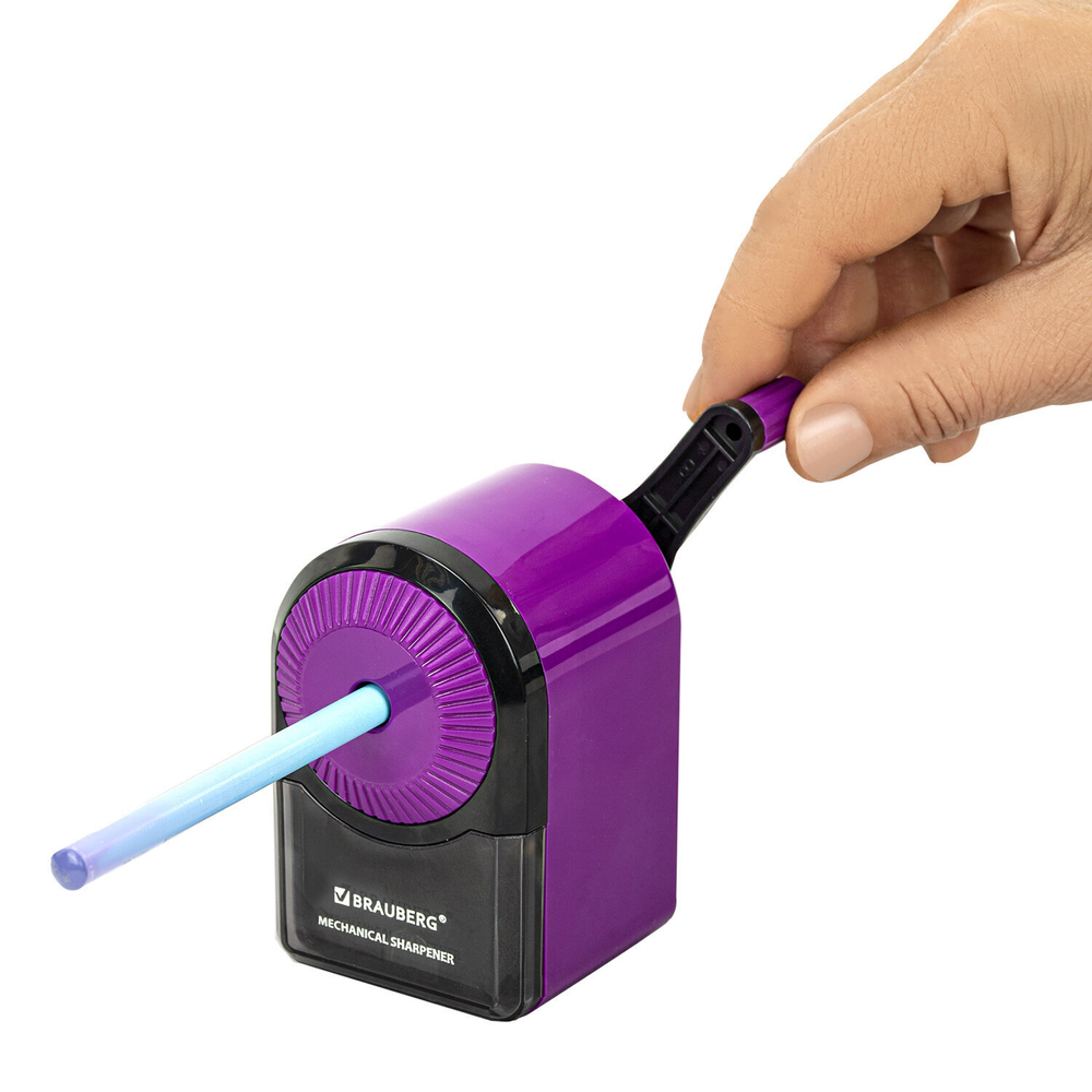 Точилка механическая BRAUBERG ULTRA для чернографитных и цветных карандашей крепление к столу цвет корпуса сиреневый с черным (2 штуки в упаковке)