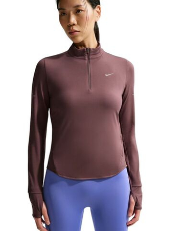 Женская теннисная футболка   Nike Dri-Fit Swift UV 1/4-Zip Running - brown/reflective silver