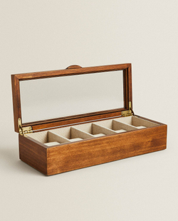 ZARA HOME ДЕРЕВЯННАЯ ШКАТУЛКА ДЛЯ ЧАСОВ С ЛЬНЯНОЙ ОБИВКОЙ ВНУТРИ, КОРИЧНЕВЫЙ