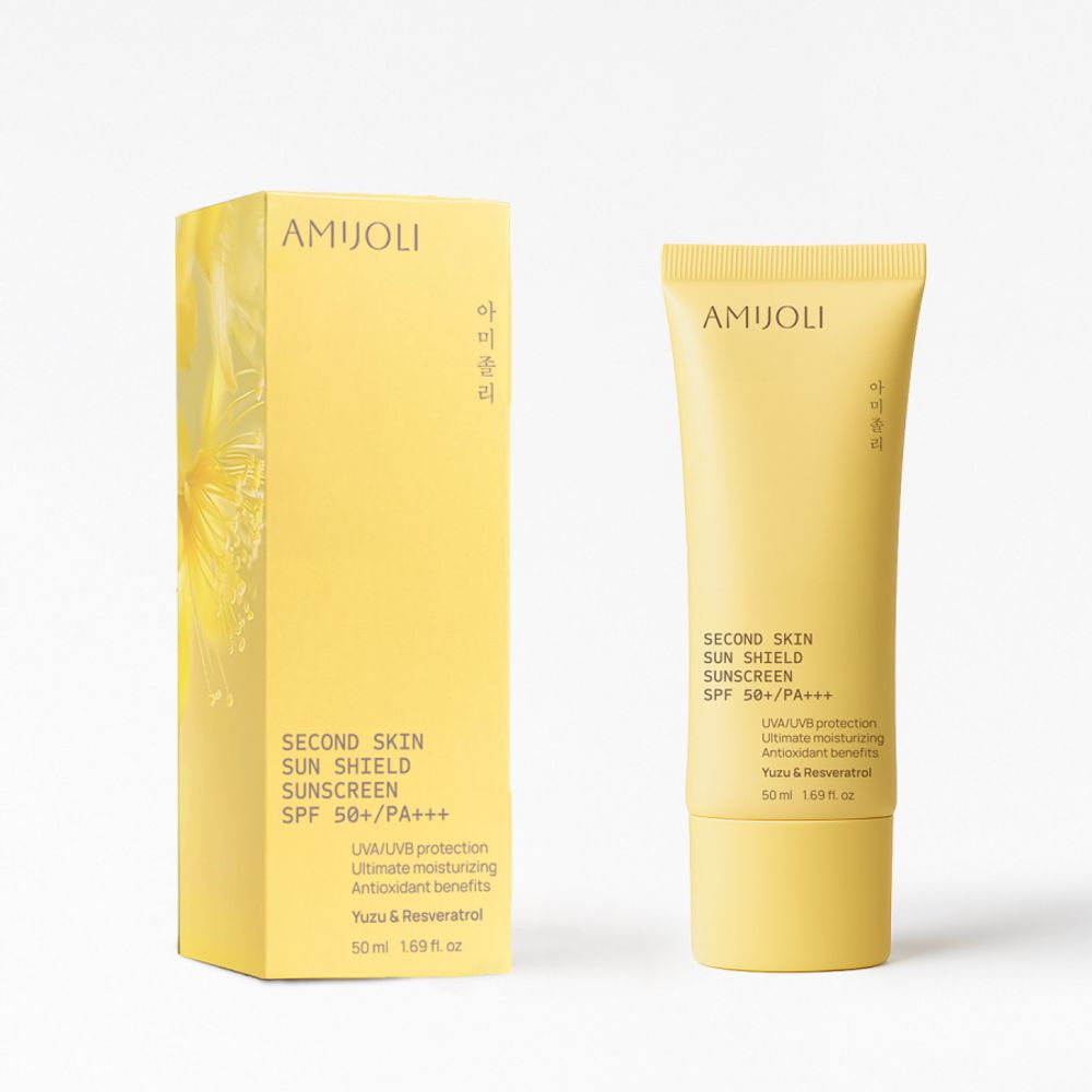 AMIJOLI Солнцезащитный крем для лица SPF 50+/PA+++ c экстрактом юдзу и ресвератролом-Second Skin Sun Shield SPF50+/PA+++ Yuzu&amp;Resveratrol, 50мл