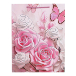 Пакет подарочный "Цветы" 30*39*11см,глитт,3Dэл,ручки-шнурок,4 цв.