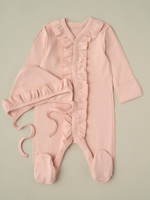 Комбинезон и чепчик с рюшами, Пудровый