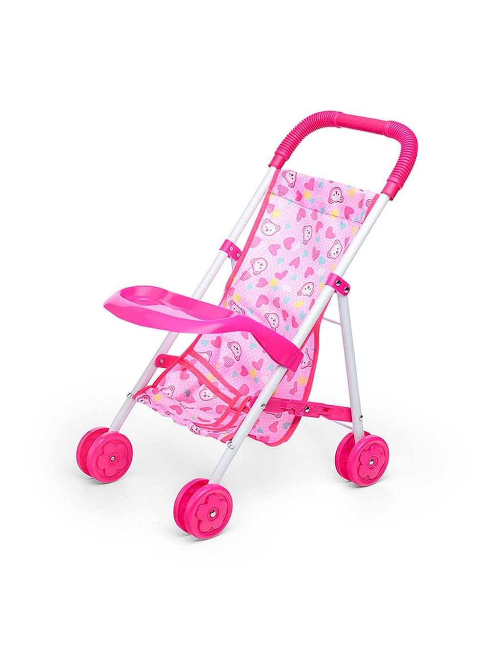 Коляска кукольная, складная, розовая, с принтом (CS6819B)