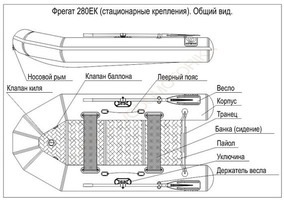 Надувная лодка Фрегат 280 ЕК серая