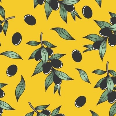 ОЛИВКОВЫЕ ВЕТВИ С ПЛОДАМИ НА ЖЁЛТОМ ФОНЕ