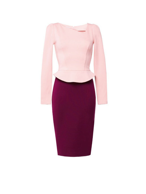 Платье футляр с баской розовое с бордовым 01-02-19FW