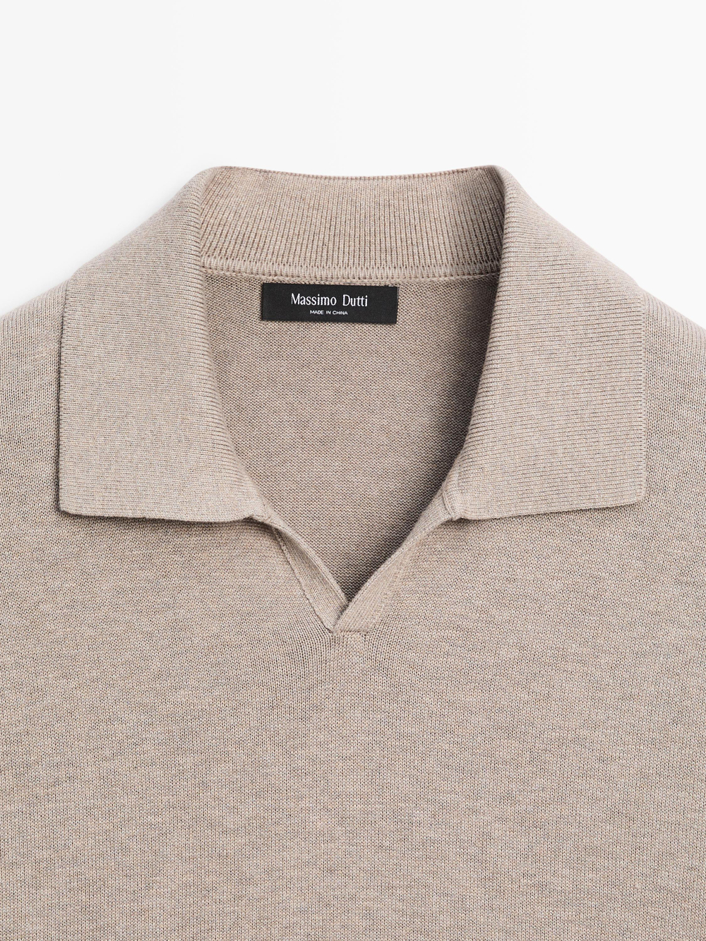 Massimo Dutti Трикотажный свитер из смесового хлопка с воротником-поло, норка