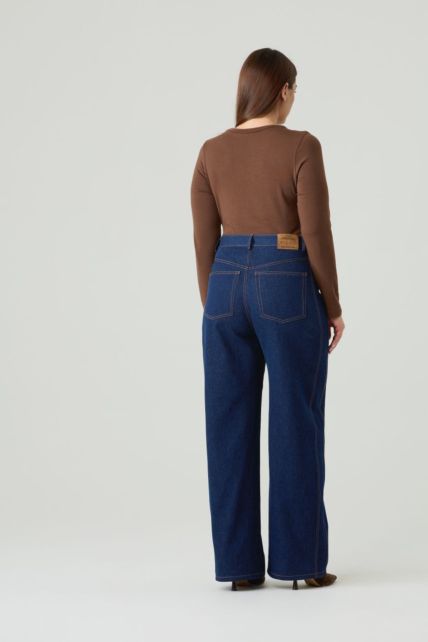Джинсы Wide leg со вставками, темно-синий
