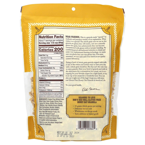 Bob's Red Mill, мюсли с медом и овсянкой, без глютена, 340 г (12 унций)