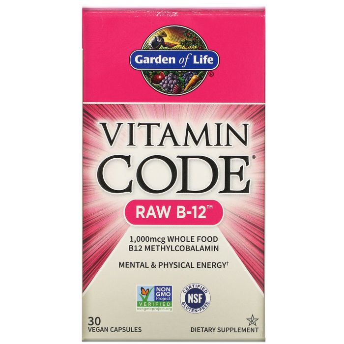 Метилкобаламин Витамин В-12, Vitamin Code RAW-B12, Garden of Life, 30 капсул