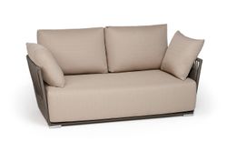 "Форли" диван 2-местный плетеный из роупа, каркас алюминий светло-серый (RAL7035) муар, роуп серо-коричневый 23мм, ткань Mossle бежевая