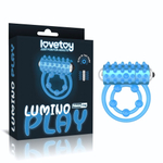 Голубое, светящееся в темноте виброкольцо Lumino Play Vibrating Penis Ring (Цвет: голубой)