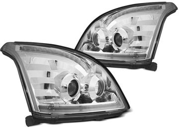 Передние фары Tube Light для Toyota Land Cruisre Prado 120 (03-09) динамические хромированные