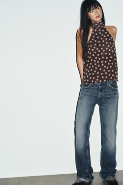 ZARA ТОП С ГОРЛОВИНОЙ ХАЛТЕР И ЗАВЯЗКАМИ, КОРИЧНЕВЫЙ