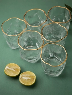 Набор изогнутых бокалов, лед, 250 мл. 6 шт с золотой каймой