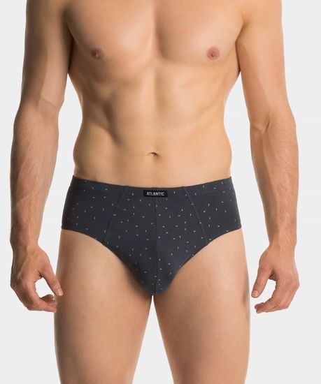 Мужские трусы (3шт) слипы классика Atlantic 3MP-142, графитовый + голубой + черный