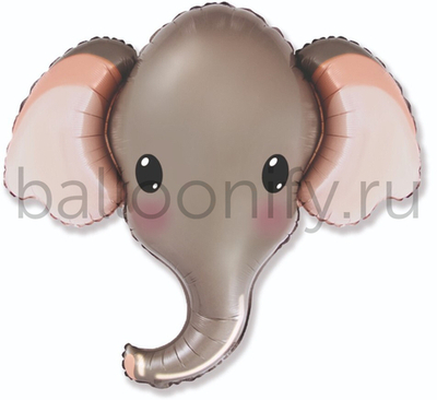 Шар (39''/99 см) Фигура, Голова, Милый Слоник, Серый, 1 шт.