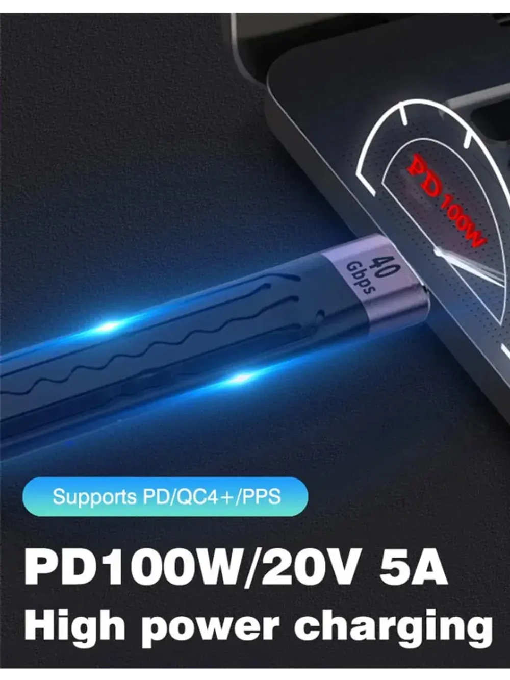 Короткий кабель зарядки Тайпси 13 см 5А 100w, USB 4.0