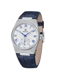 Часы наручные кварцевые BENYAR на кожаном ремешке, серебристый/синий W9880-01