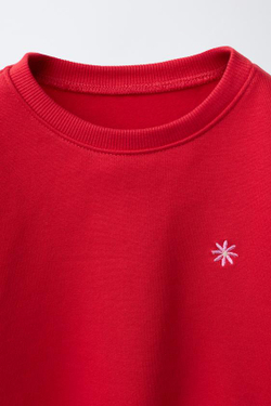 ZARA ТОЛСТОВКА С ВЫШИВКОЙ «МАРГАРИТКА», КРАСНЫЙ