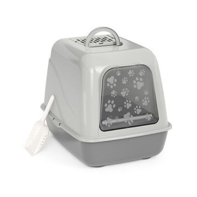 Туалет-лоток для кошек с сетк, с бортиком, закрытый, сер, Альтернатива, М8260