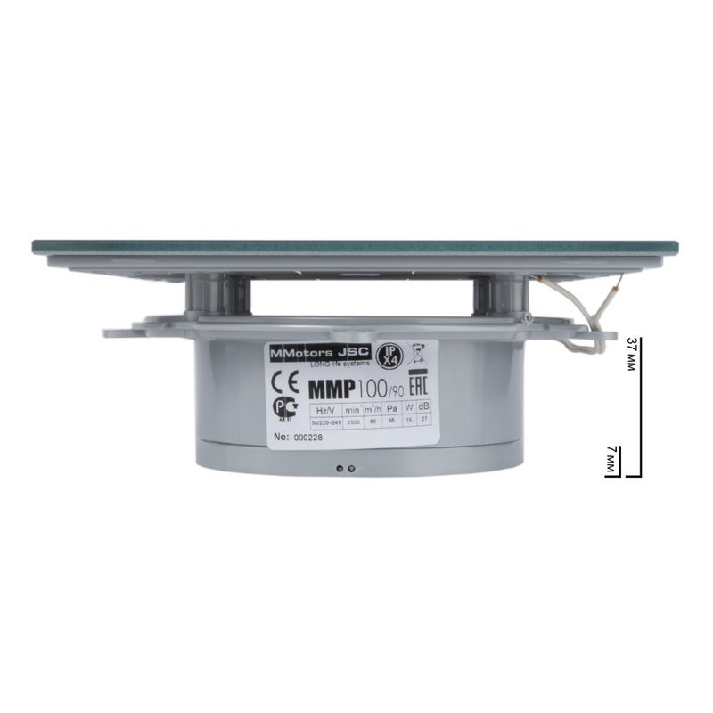 Вытяжной тонкий вентилятор для ванн ММ-Р 06 стекло прямое 90 м³/час с обратным клапаном темно серый с каплями