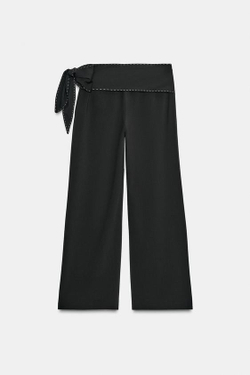 ZARA БРЮКИ С ЗАВЯЗКАМИ И ОТСТРОЧКОЙ, ЧЕРНЫЙ