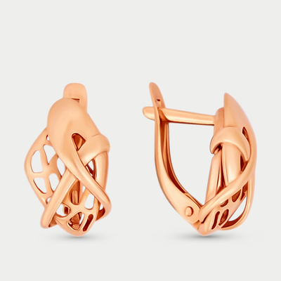 Серьги женские без вставок из розового золота 585 пробы (арт. 02-7703)