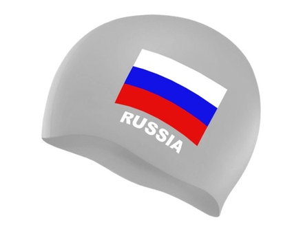 Шапочка для плавания SPRINTER. Классический дизайн с изображением флага России.  (Серый)