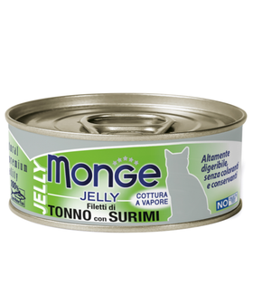 Monge Jelly Adult cat для взрослых кошек с желтоперым тунцом и сурими, консервы 80гр. (33016)