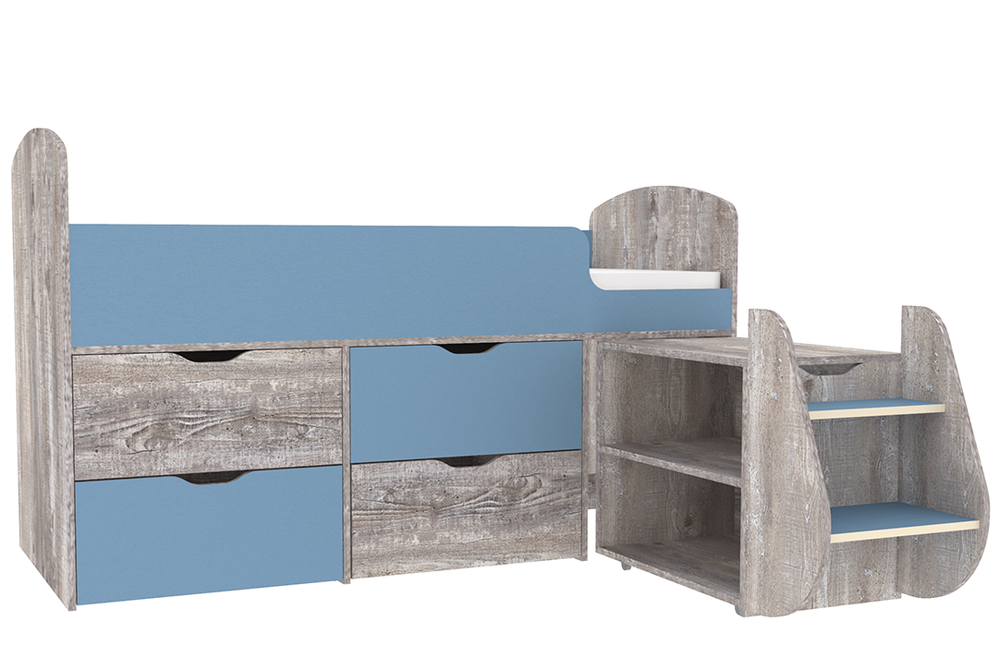 Кровать-чердак КарИВи Малыш 7 Бетон Светло-синий, голубой