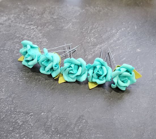 Набор шпилек "Розы большие" латекс, 3 шт, бирюза
