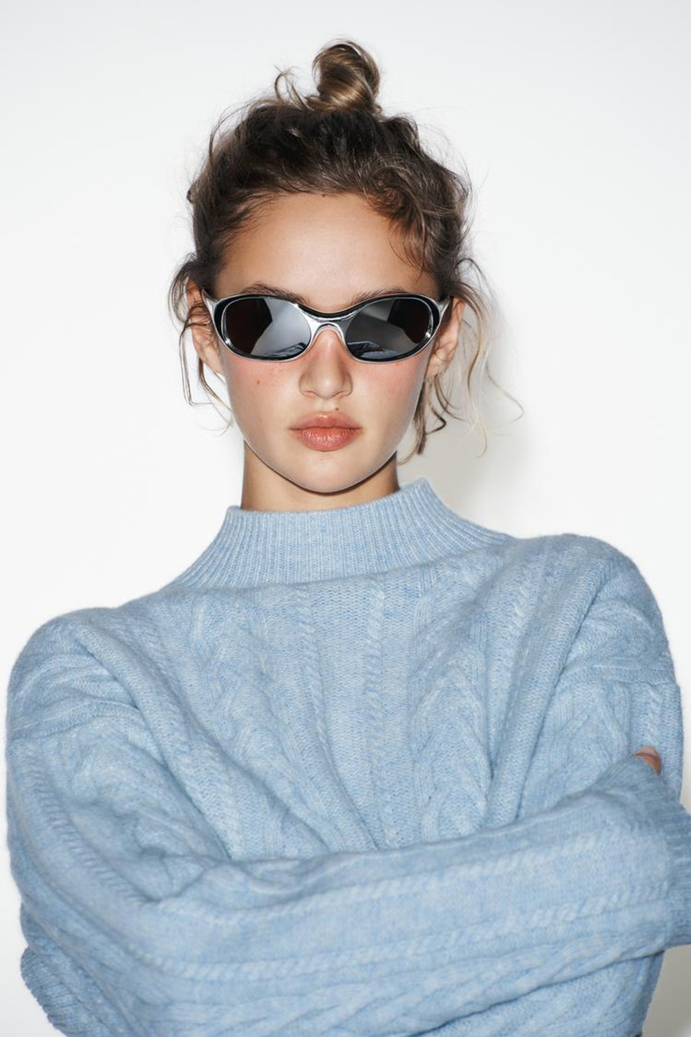 ZARA СВИТЕР ИЗ СМЕСОВОЙ ШЕРСТИ, СВЕТЛО-ГОЛУБОЙ