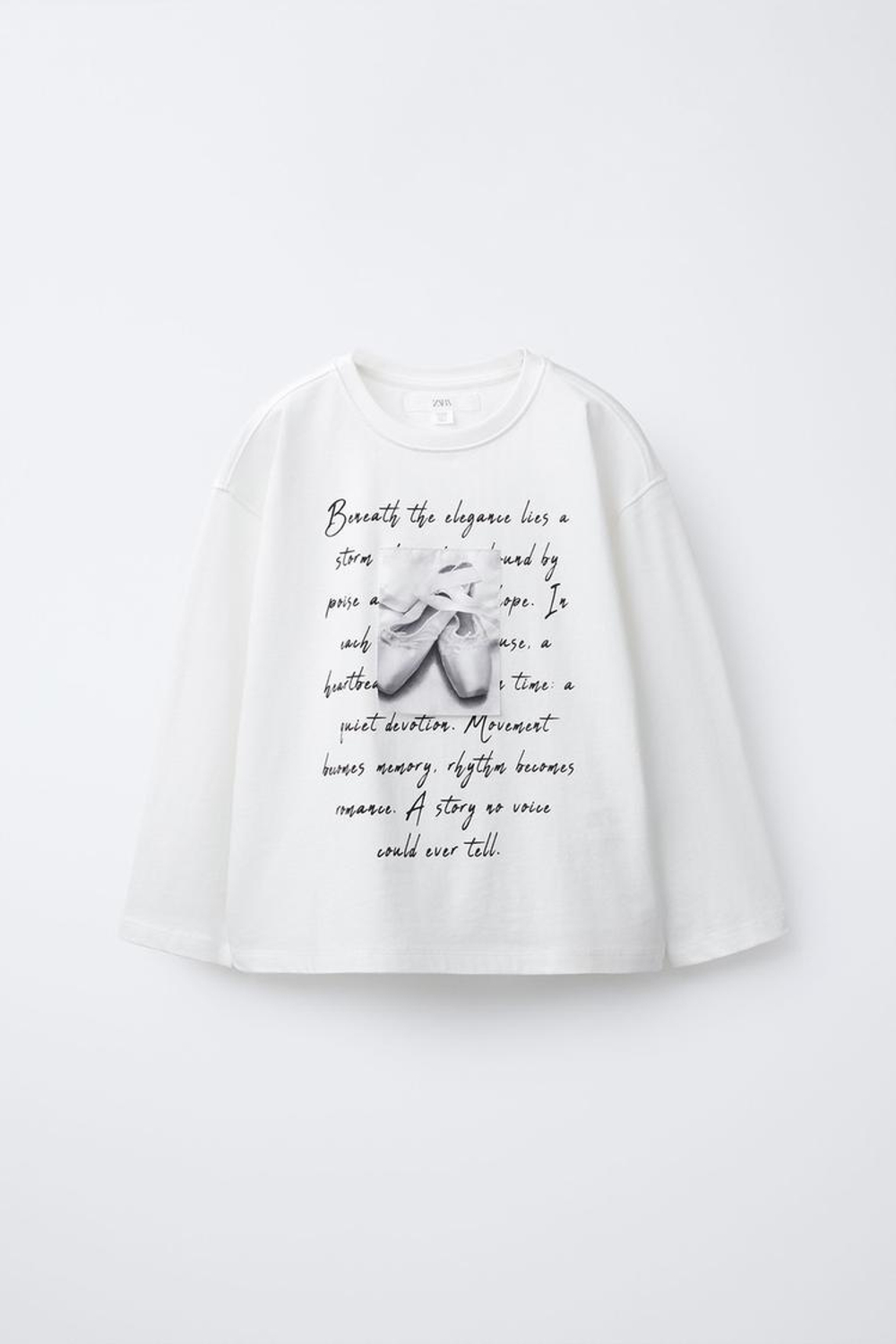 ZARA ЛОНГСЛИВ С ФОТОПРИНТОМ «БАЛЕТ», ЖЕЛТОВАТО-БЕЛЫЙ