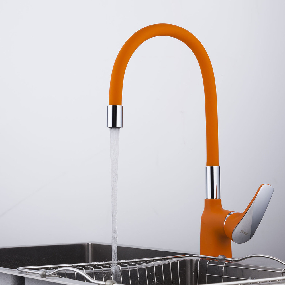 Смеситель для кухни 35к F4453-02 FRAP (гибкий излив, п/гайку, ОРАНЖЕВЫЙ, латунь)