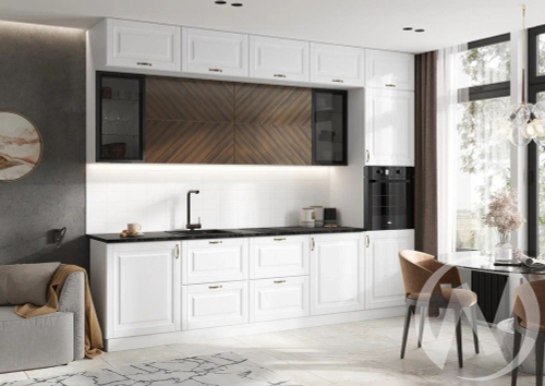 Кухня Престиж 3;0м Компоновка №2 (белый/браш вайт; прайм орех/кастилло темный)